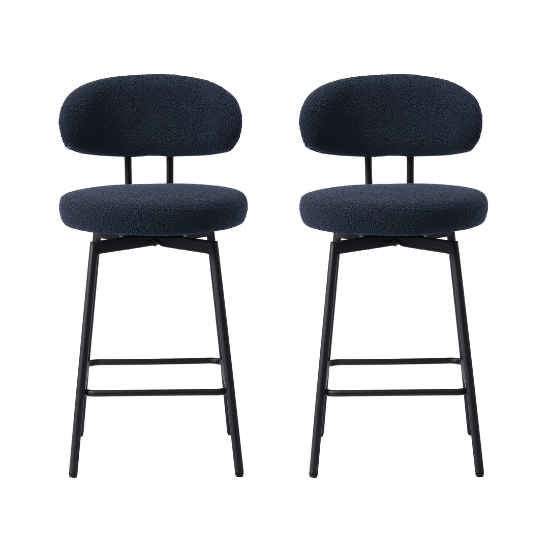 Alexandria Modern Upholstered Sherpa Fabric Counter Height Bar Stools with Back (Set of 2)