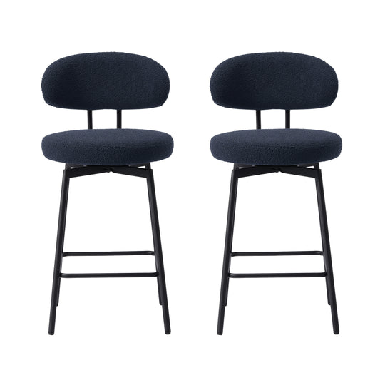 Alexandria Modern Upholstered Sherpa Fabric Counter Height Bar Stools with Back (Set of 2)