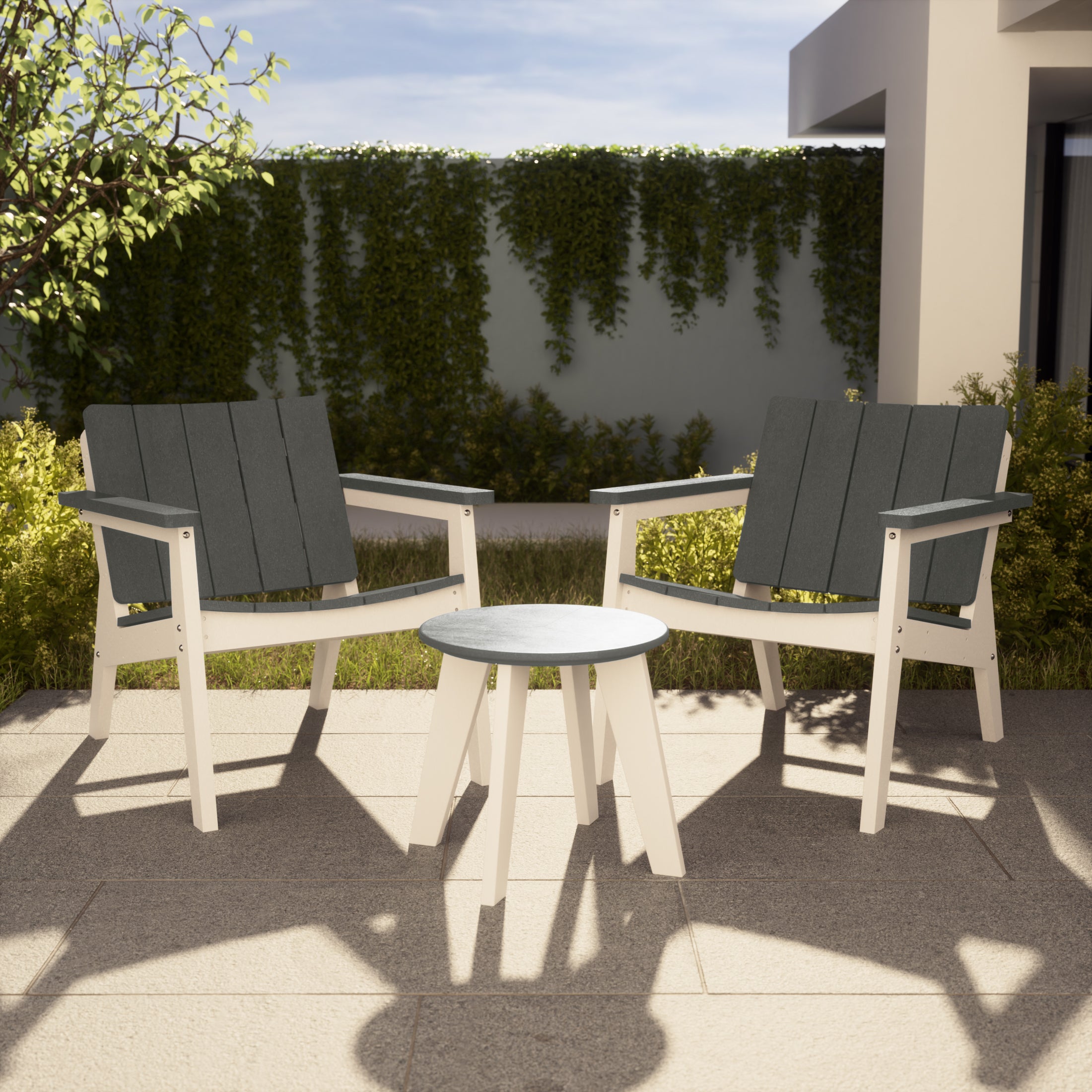 Pacifica 3-Piece Outdoor HDPE Conversation Set with Deep Seating Chairs and Round Side Table