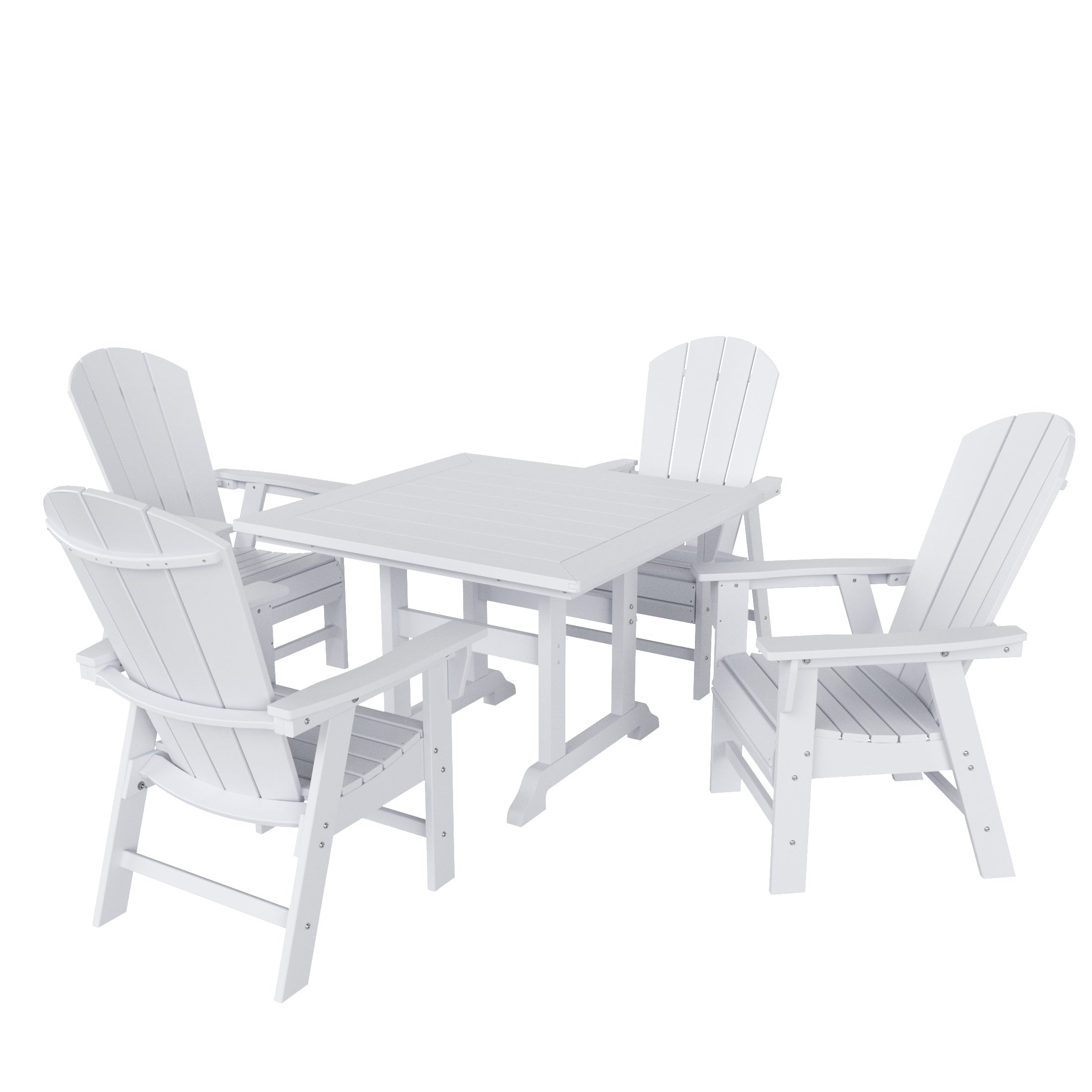 Malibu 5 Piece Outdoor Patio Dining Square Table and Curved Back Armchair Set