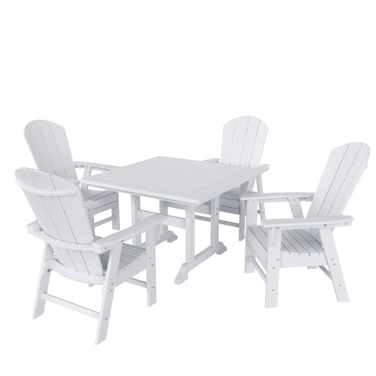 Malibu 5 Piece Outdoor Patio Square Dining Table and Curved Back Armchair Set