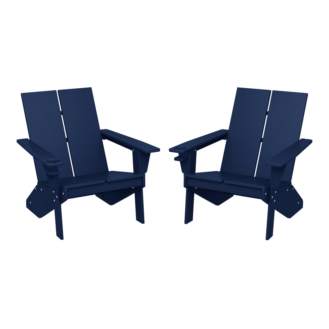 Riviera Outdoor HDPE Modern Adirondack Chair with Cup Holder (Set of 2)