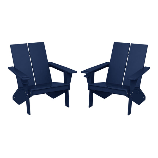 Riviera Outdoor HDPE Modern Adirondack Chair with Cup Holder (Set of 2)