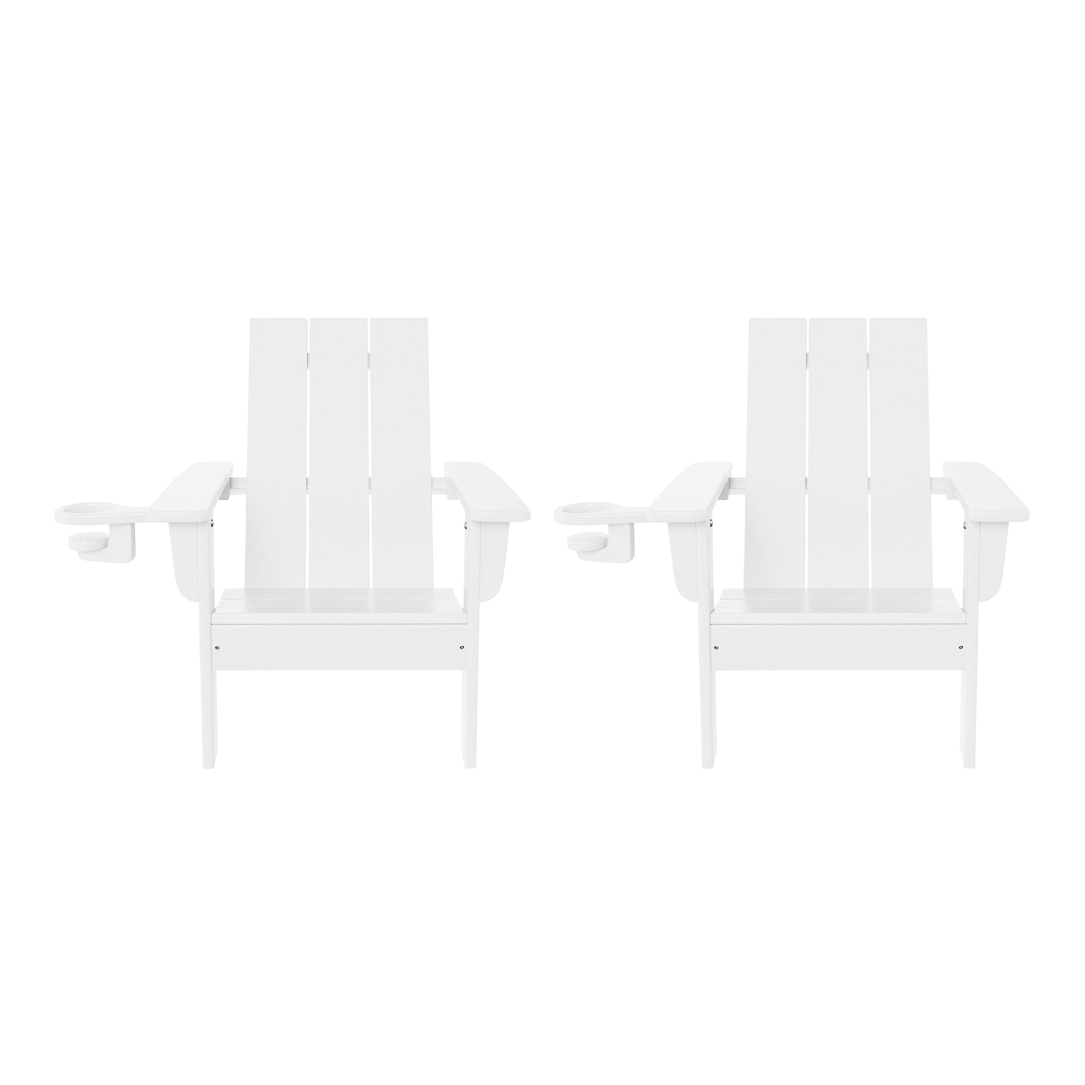 Ashore Kids Outdoor HDPE Plastic Modern Adirondack Patio Chairs with Cup Holders (Set of 2)