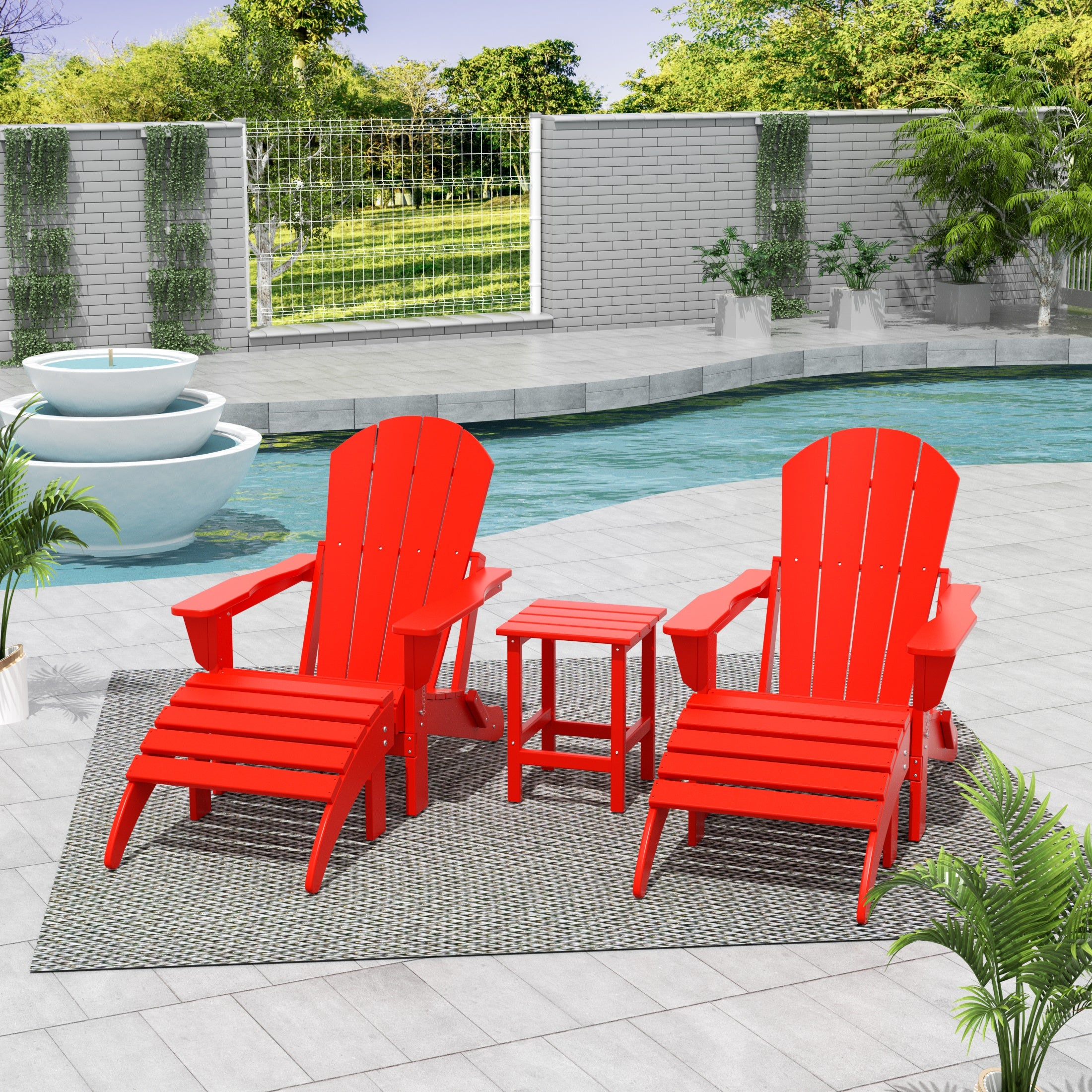 Malibu 5-Piece set classic Adirondack chairs with ottoman and a small coffee table (2 seater)