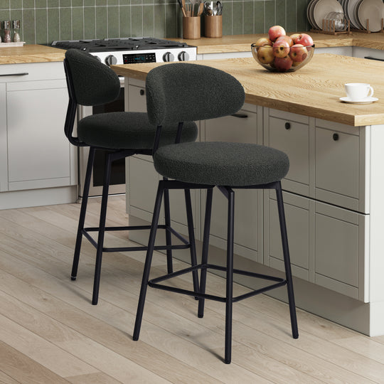 Alexandria Modern Upholstered Sherpa Fabric Counter Height Bar Stools with Back (Set of 2)