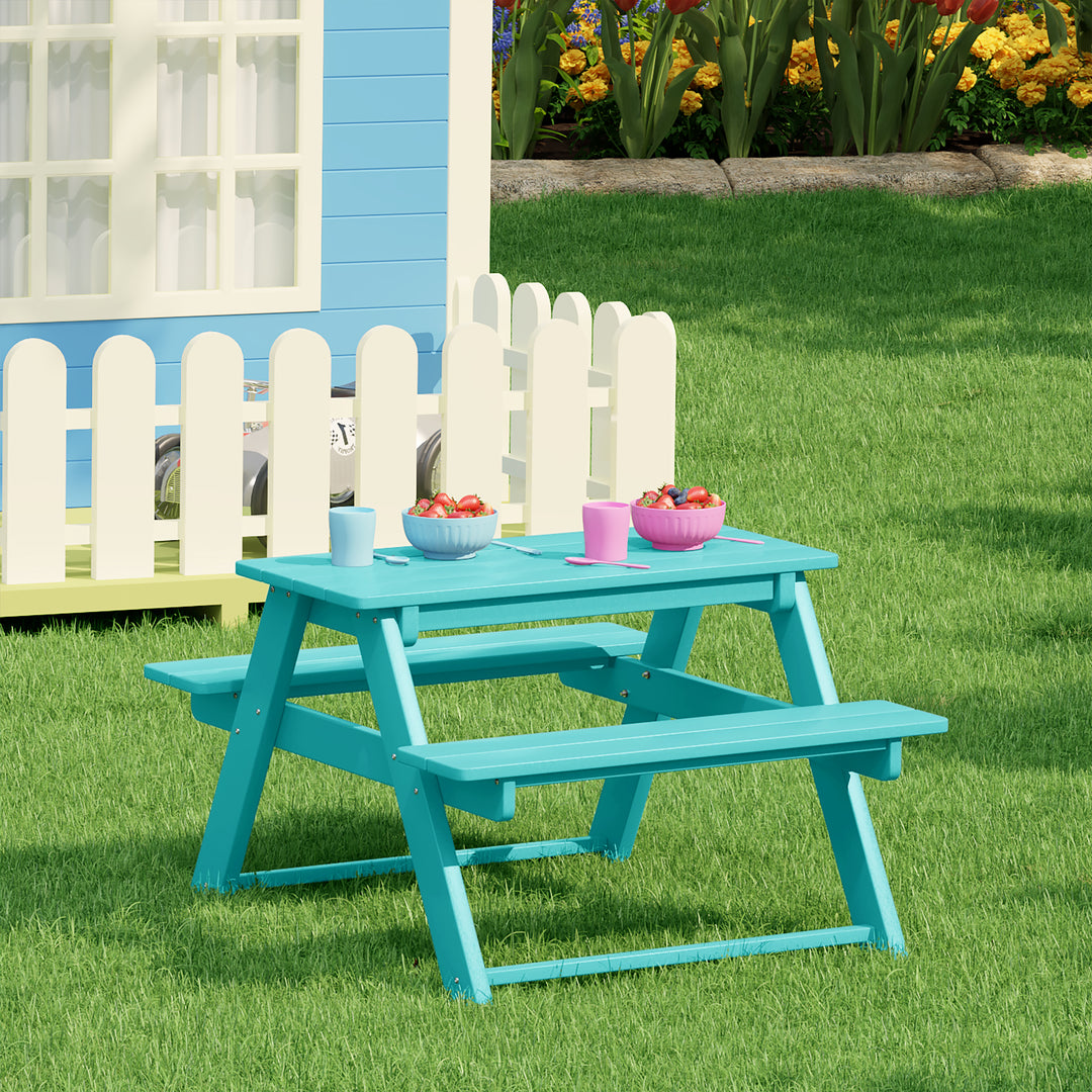 Malibu Outdoor Patio Kids HDPE Plastic Picnic Bench Table
