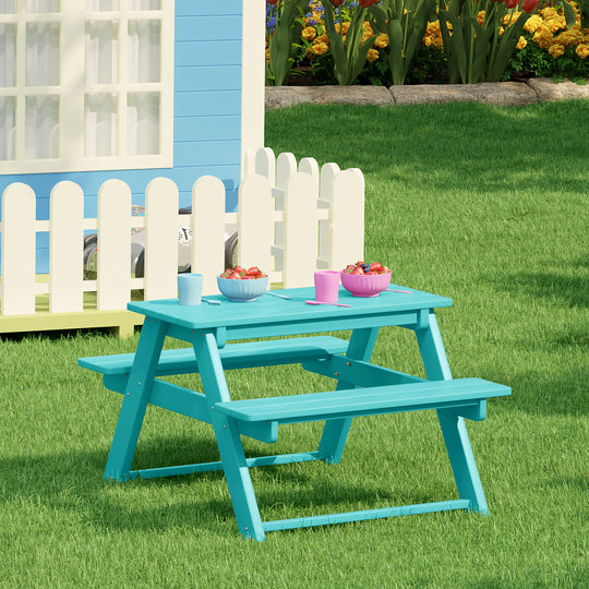 Malibu Outdoor Patio Kids HDPE Plastic Picnic Bench Table