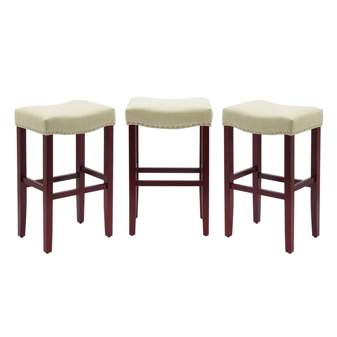 Lenox 29" Upholstered Saddle Seat Cherry Bar Stools (Set of 3)