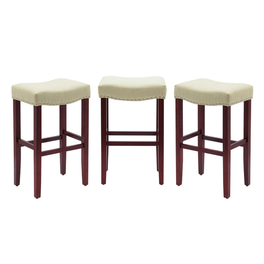 Lenox 29" Upholstered Saddle Seat Cherry Bar Stools (Set of 3)