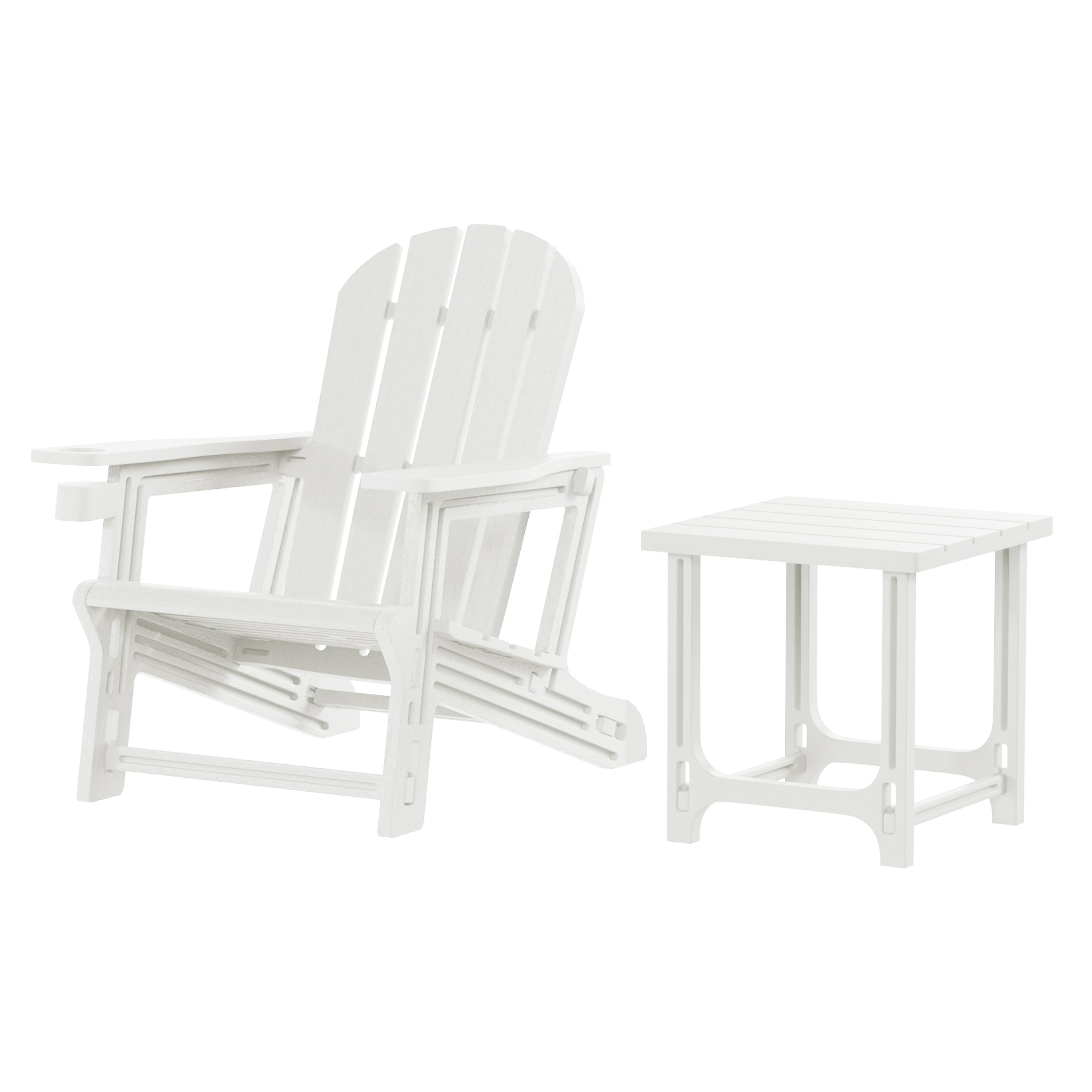 Azura 2-Piece HDPE Plastic Adirondack Patio Chair With 18" Side Table Set