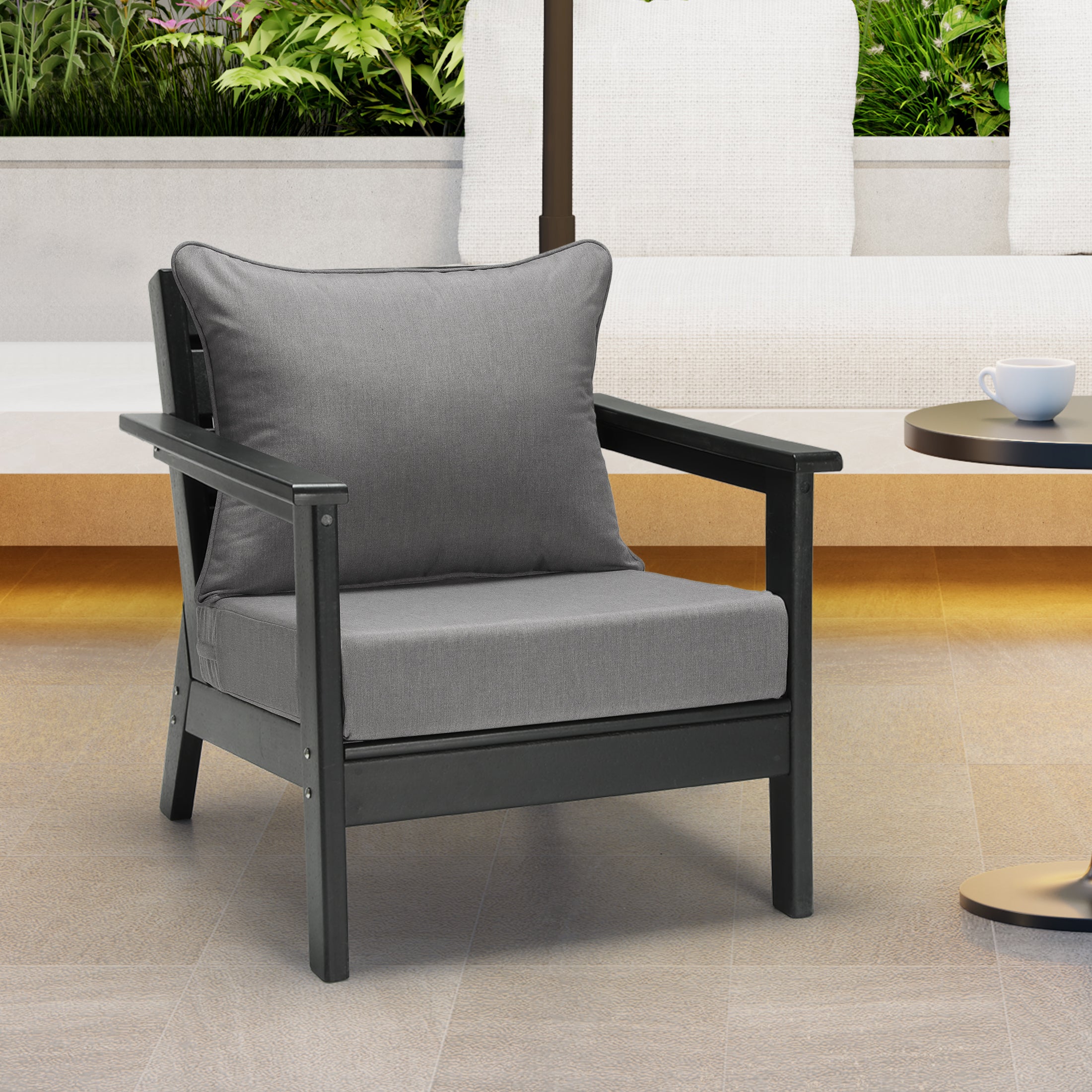 Solace Water Repellent Outdoor 2-Piece Deep Set Patio Seat Back Chair Cushions, 25" x 25"