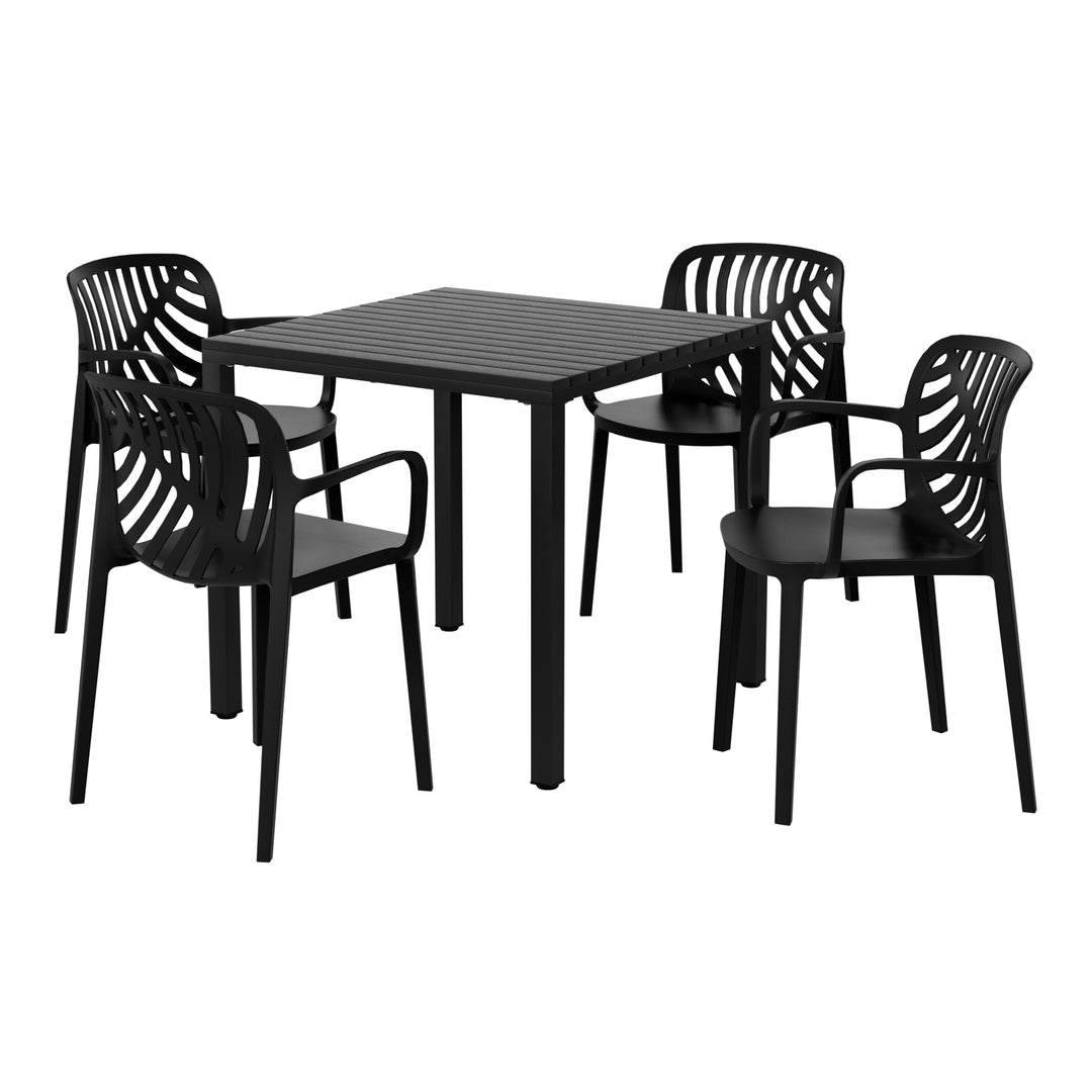 Playa 5-Piece Outdoor Square Dining Table Patio Set with Stackable Patio Dining Chairs