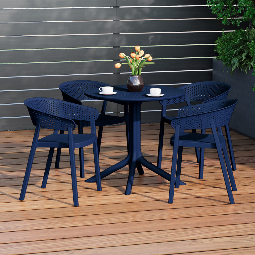 Playa 5-Piece Modern Patio Round Dining Table Set with Stackable Patio Dining Chairs