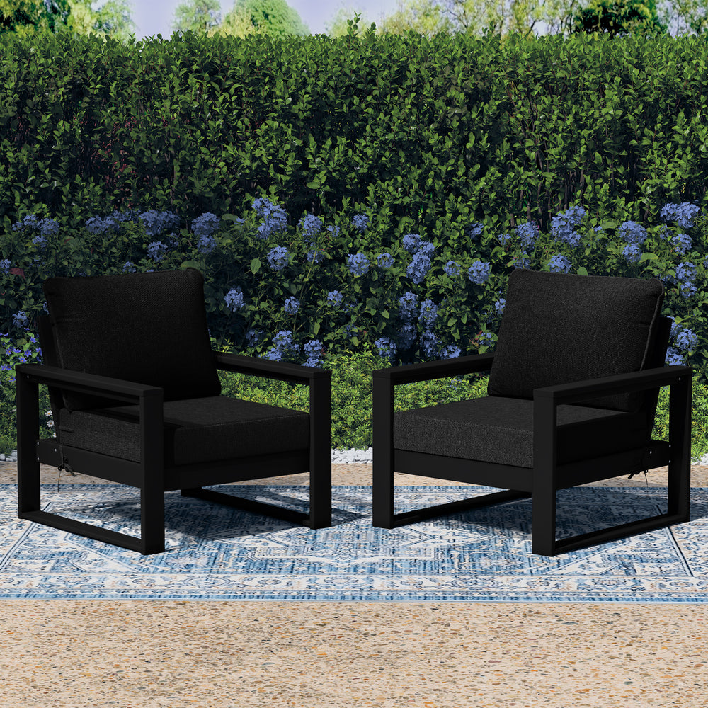 Montara Outdoor Modern HDPE Patio Club Chair with Waterproof Deep Seat Cushions (Set of 2)
