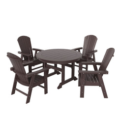 Dylan 5 Piece Outdoor Patio Dining Round Table and Shell Back Armchair Set