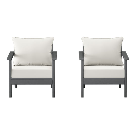 Avalon Outdoor Modern HDPE Patio Club Chairs with Deep Seat Cushions (Set of 2)