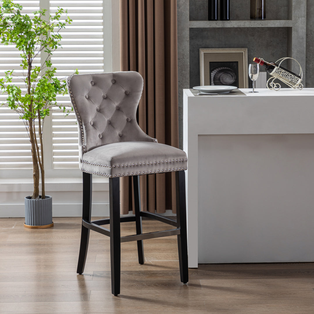 Wordford 29" Tufted Velvet Bar Stool, Black