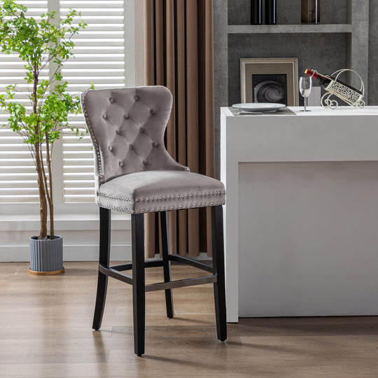 Wordford 29" Tufted Velvet Bar Stool, Black