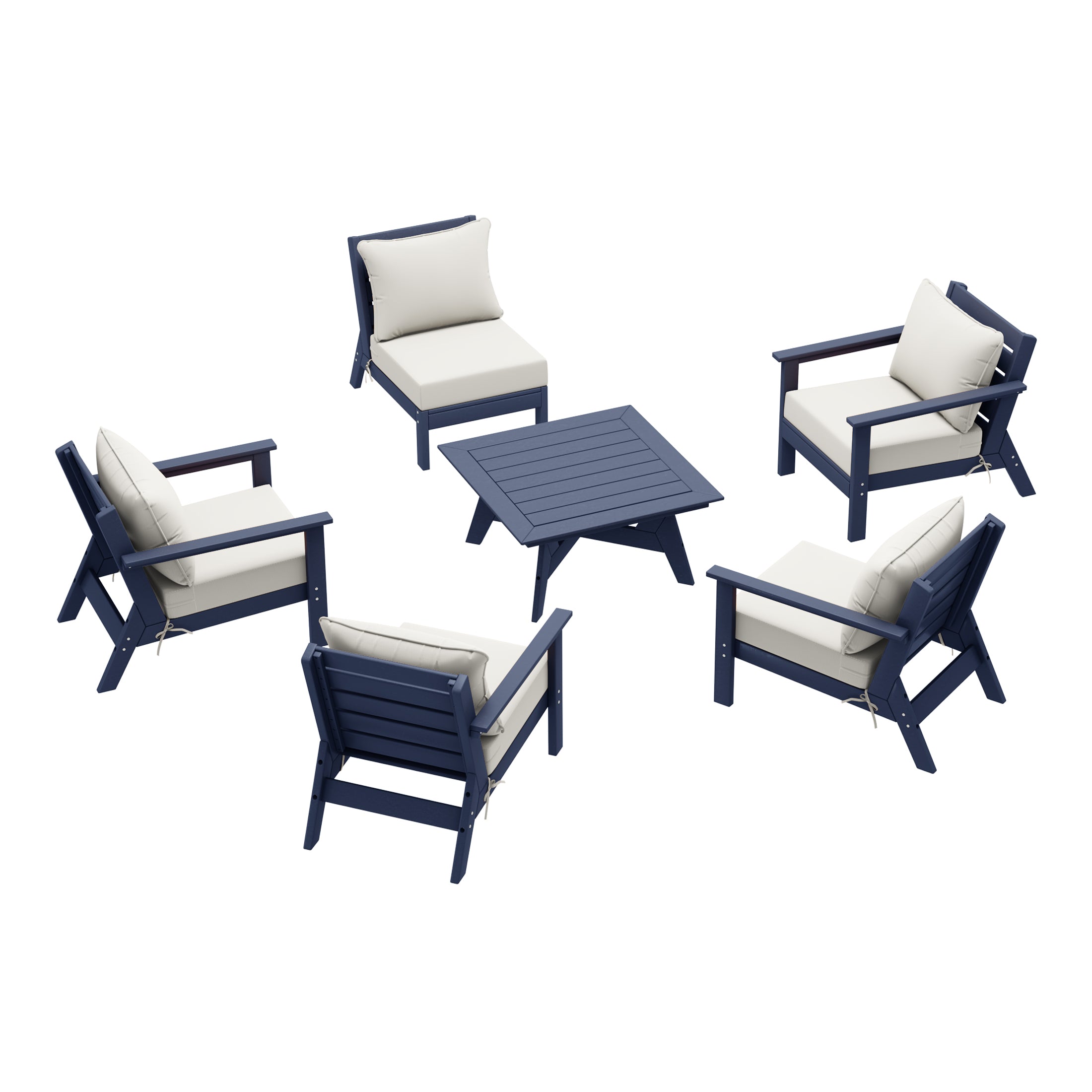 Avalon Outdoor 6-Piece Modular Sectional Patio Furniture Sofa Set in Navy Blue Frame