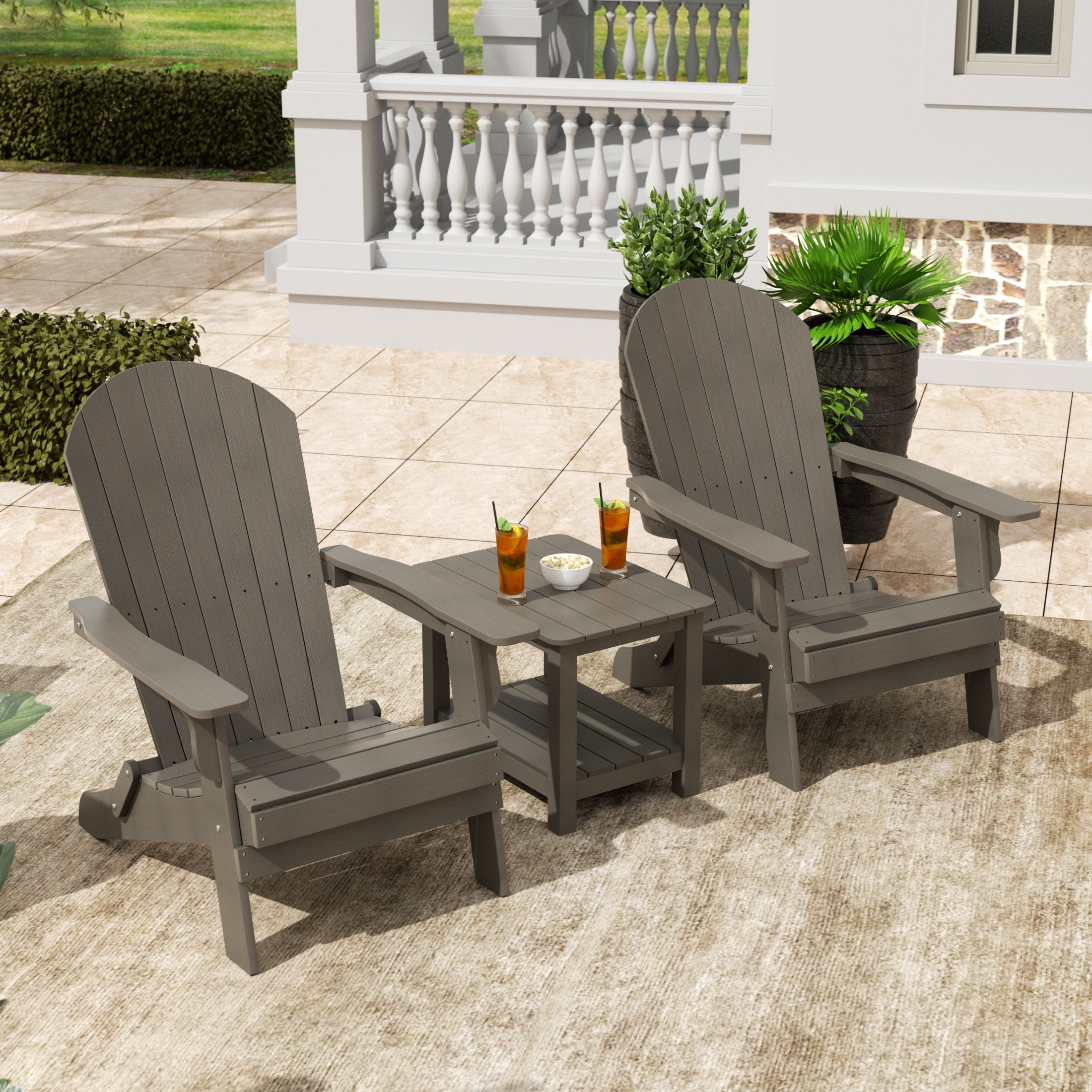 Tuscany 3PC Outdoor Adirondack Seashell Chair Set With Side Table