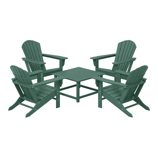 Dylan 5-Piece Outdoor Patio HDPE Adirondack Chair With Square Coffee Table Conversation Set