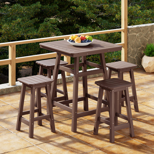 Malibu 5-Piece HDPE Outdoor Patio Dining Bar Bistro Table Set with Counter High Bar Stool