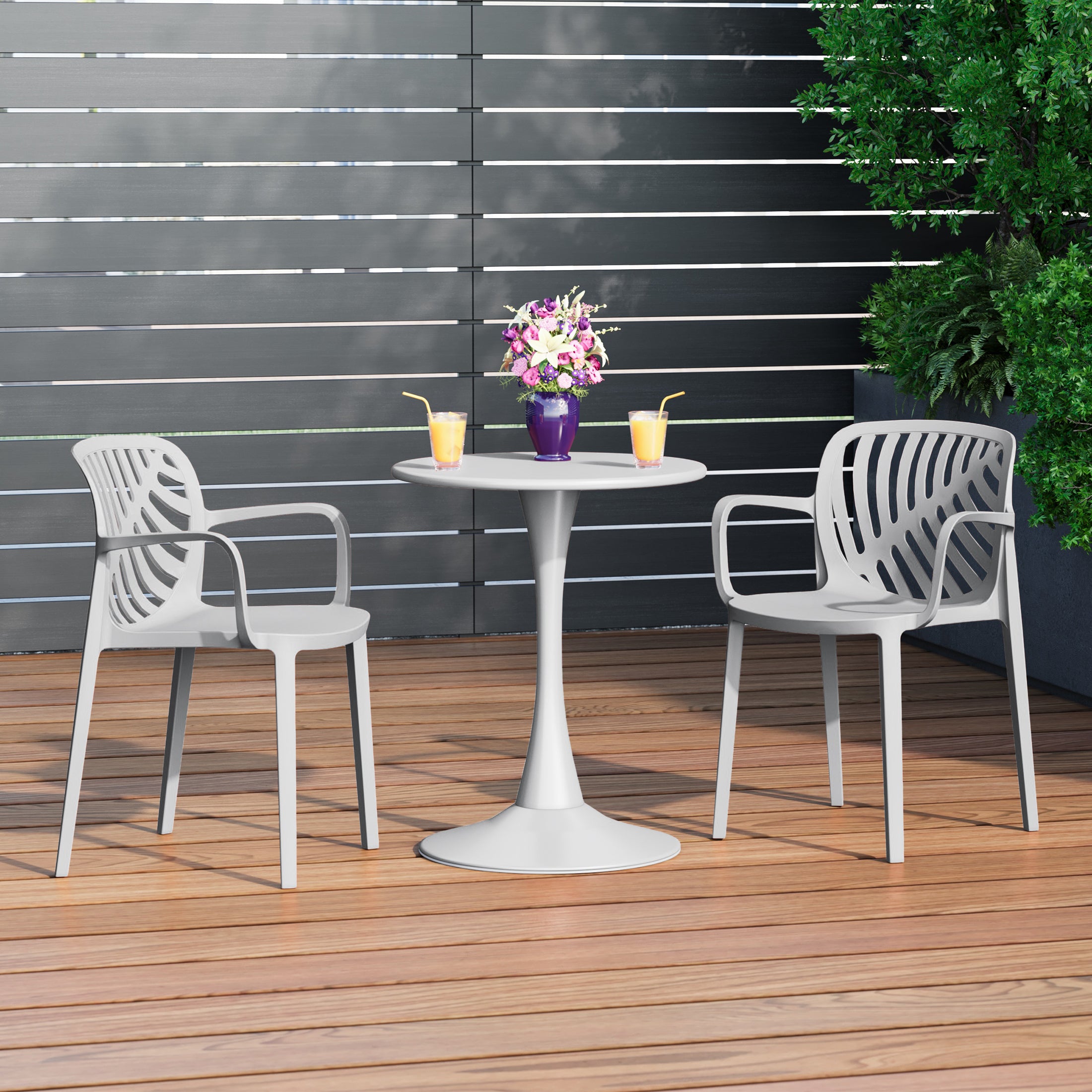 Playa Outdoor Modern Stackable Patio Dining Armchairs (Set of 2)