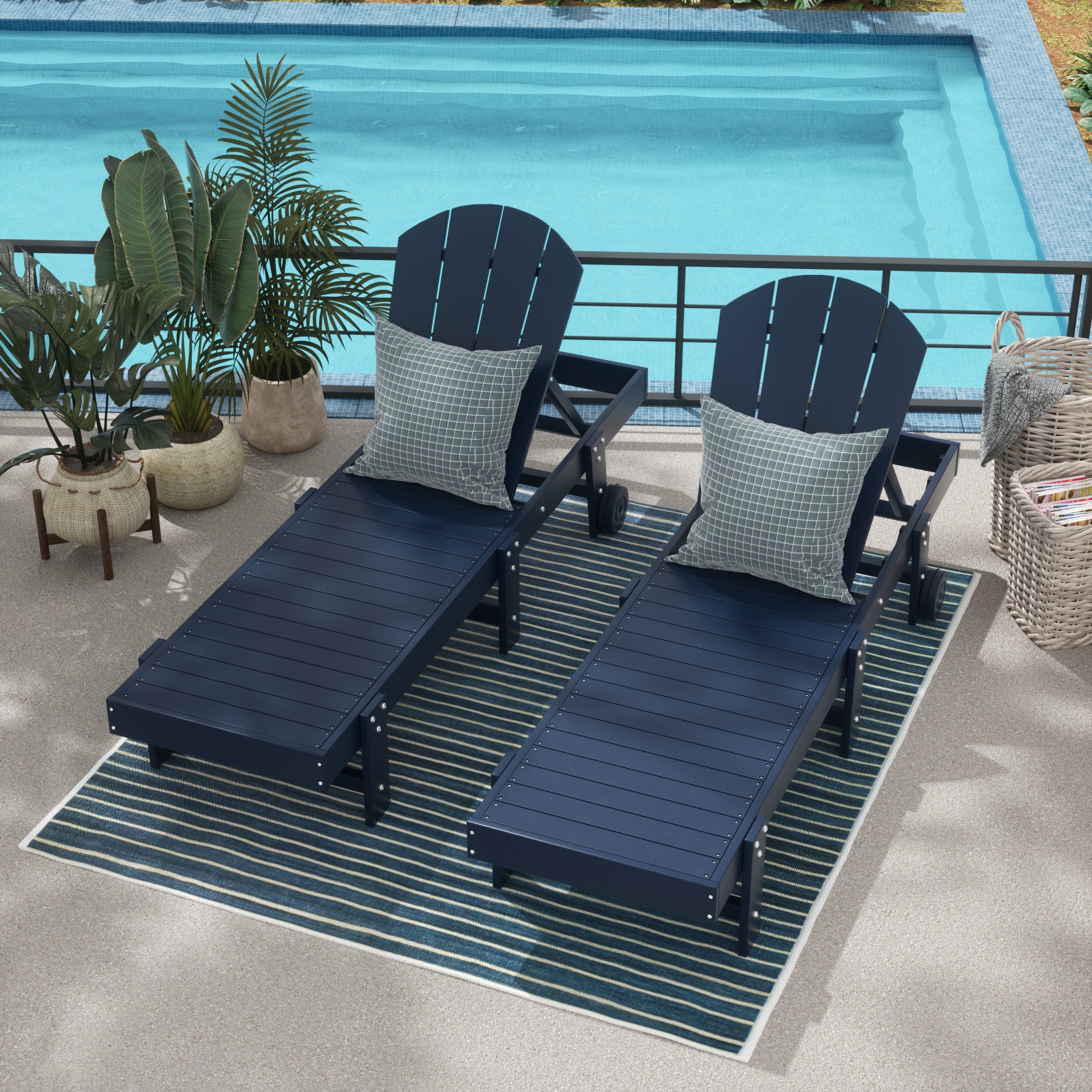 Malibu Adirondack Poly Reclining Chaise Lounge With Wheels (Set Of 2)