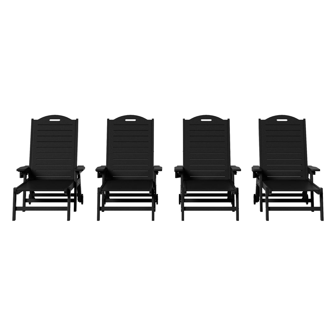 Aruba Outdoor HDPE Patio Chaise Lounges With Wheels & Cup Holder (Set of 4)