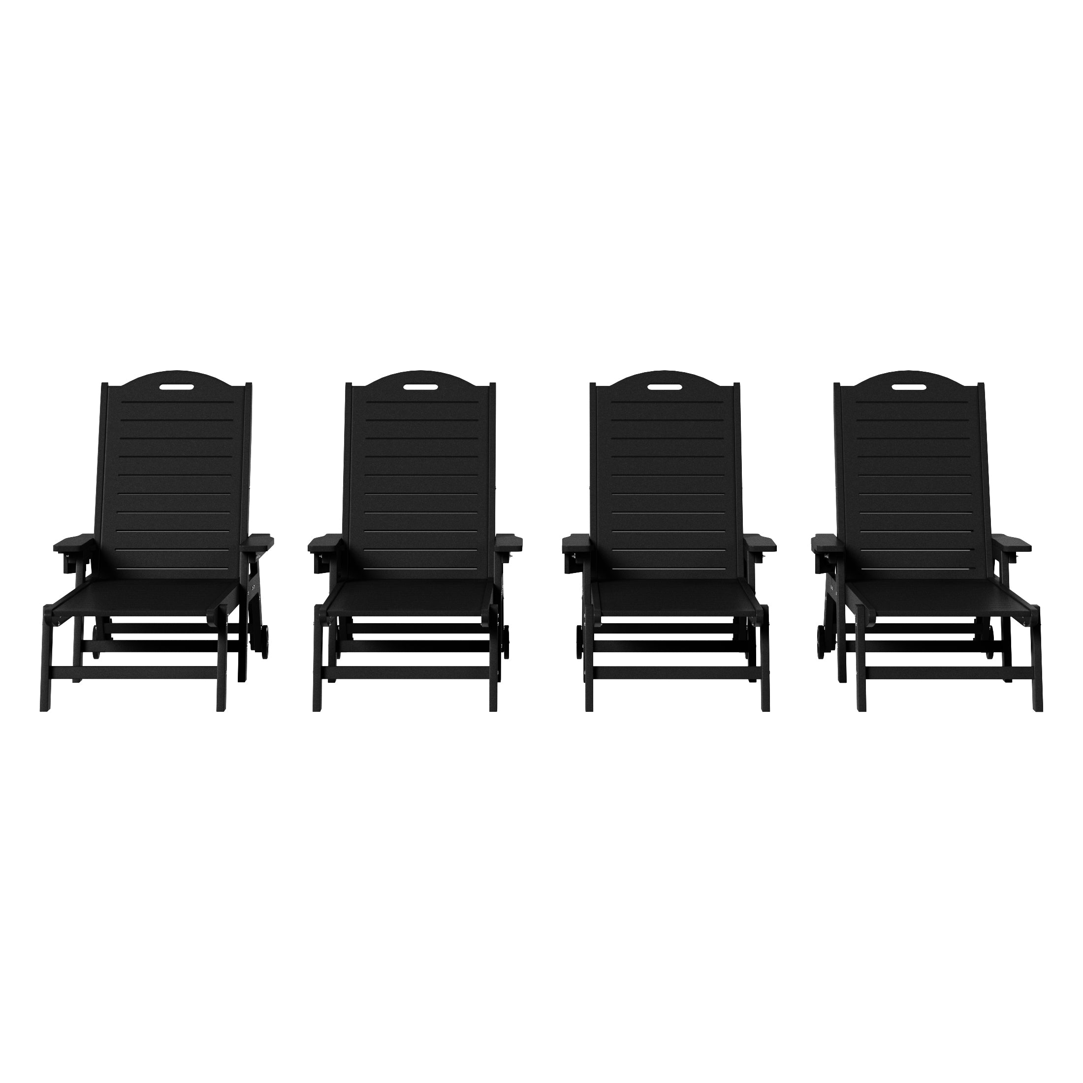 Aruba Outdoor HDPE Patio Chaise Lounges With Wheels & Cup Holder (Set of 4)