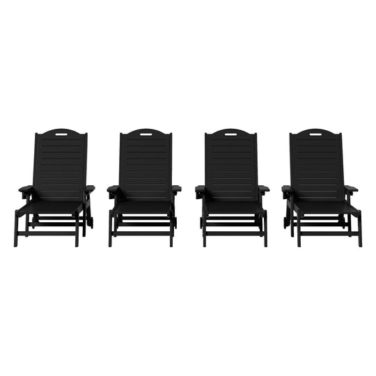 Aruba Outdoor HDPE Patio Chaise Lounges With Wheels & Cup Holder (Set of 4)