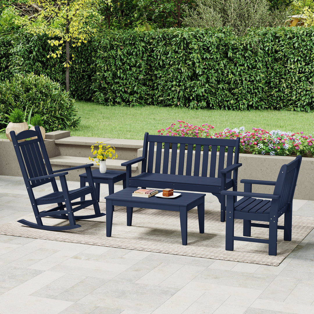Malibu 5-Piece HDPE Outdoor Patio Furniture Couch and Rocking Chair Set