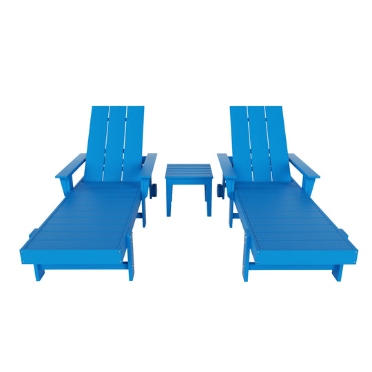 Ashore Modern Poly Reclining Chaise Lounge Set with Side Table