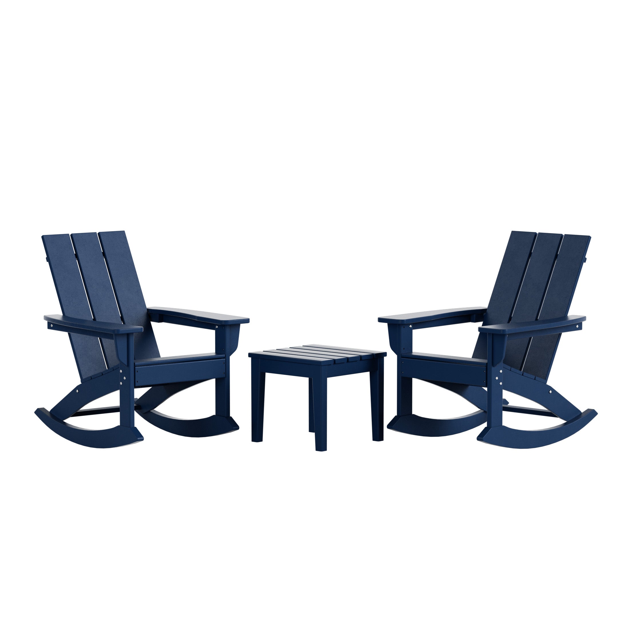 Ashore Modern Rocking Poly Adirondack Chair With Side Table 3-Piece Set