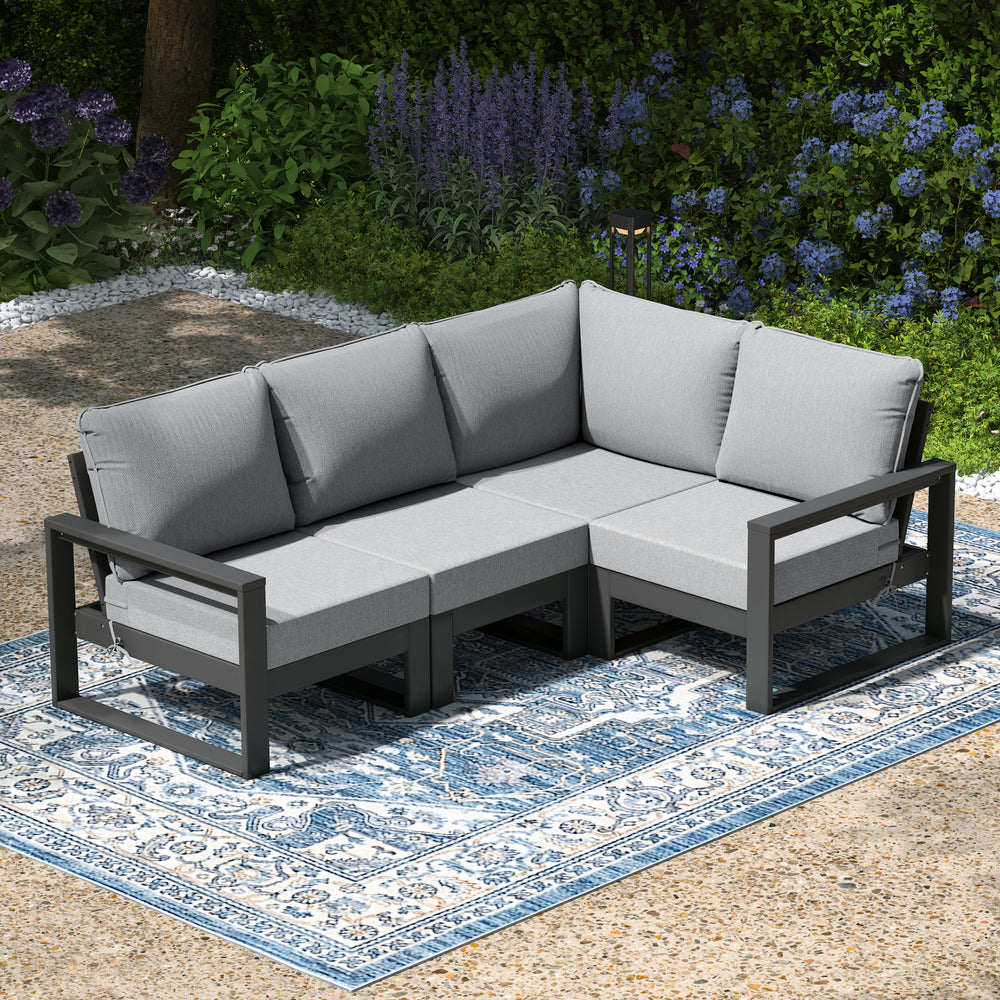 Montara Outdoor 4-Piece HDPE L-Shaped Modular Patio Sofa Furniture Set
