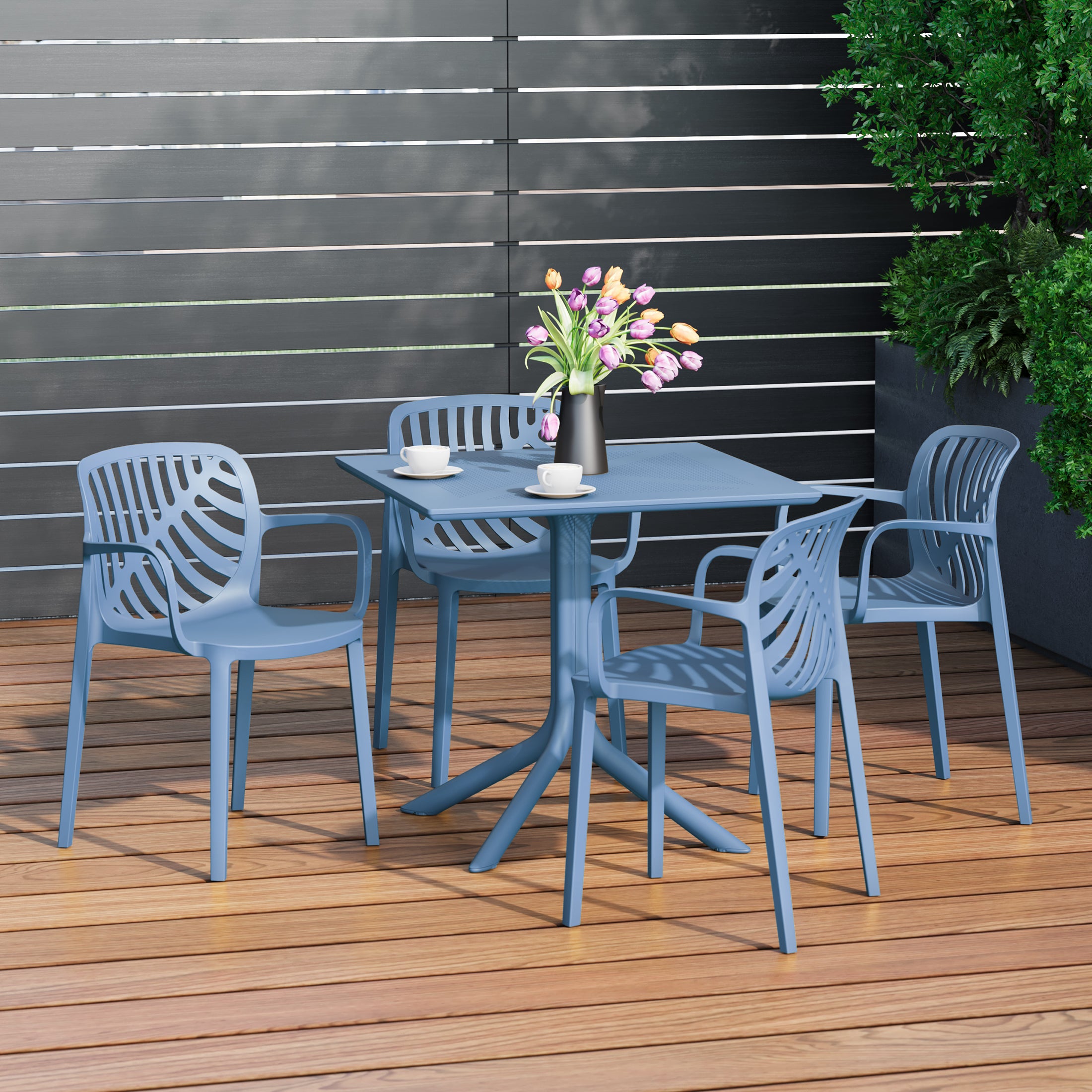 Playa 5-Piece Outdoor Resin Square Patio Dining Table Set with Modern Stackable Patio Dining Chairs