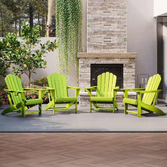 Highland Outdoor Patio HDPE Adirondack Chairs With Cup Holders (Set of 4)