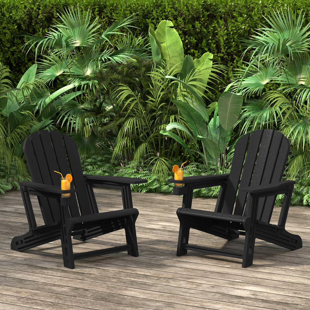 Azura Tool-Free Assembly Outdoor Patio HDPE Plastic Adirondack Chair with Cup Holder (Set of 2)