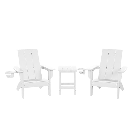 Ashore 3-Piece Kids HDPE Modern Adirondack Chairs Set with Square Side Table and Cup Holders