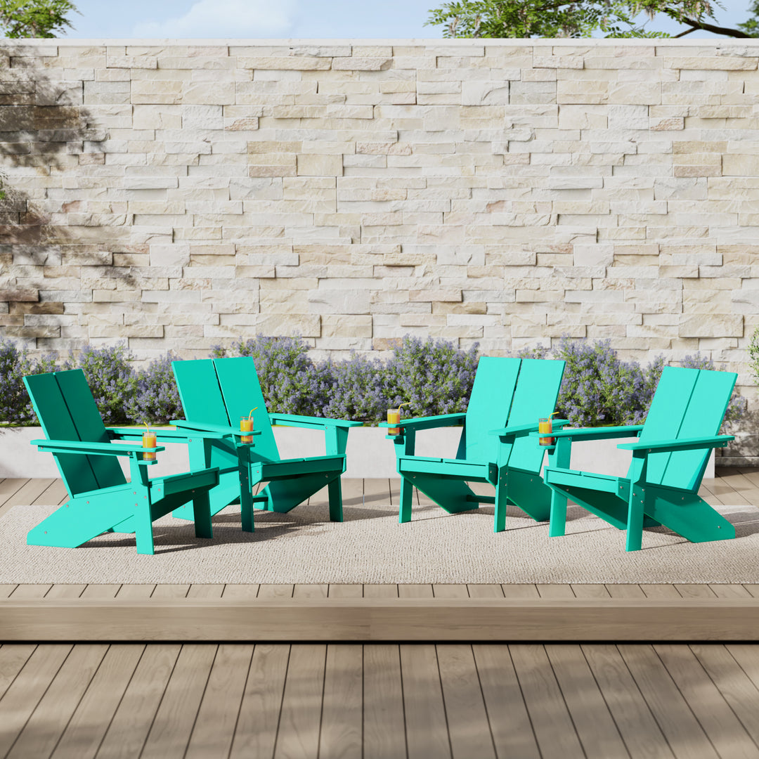 Riviera Outdoor HDPE Modern Adirondack Chair with Cup Holder (Set of 4)