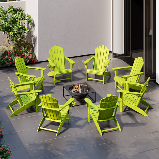 Highland Outdoor Patio HDPE Adirondack Chairs With Cup Holders (Set of 8)
