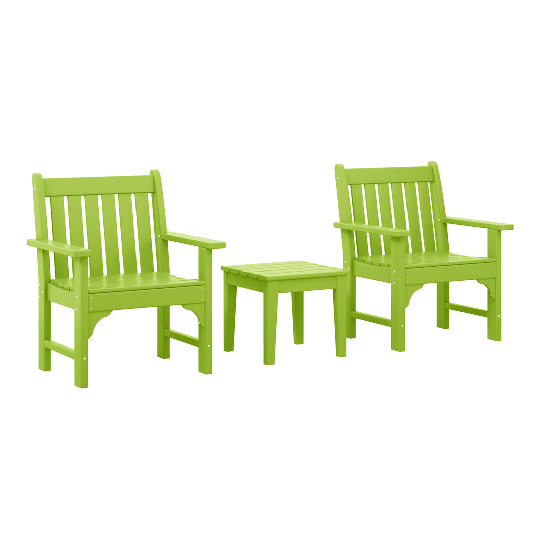 Malibu Outdoor Patio 3-Piece HDPE Adirondack Garden Chairs with Square Adirondack Side Table Set