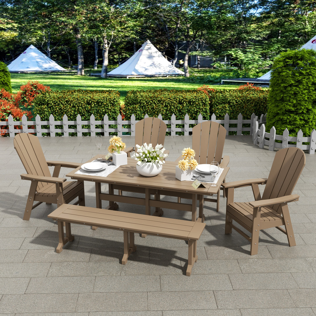 Malibu 6 Piece Outdoor Patio Dining Table and Armchair Dining Bench Set