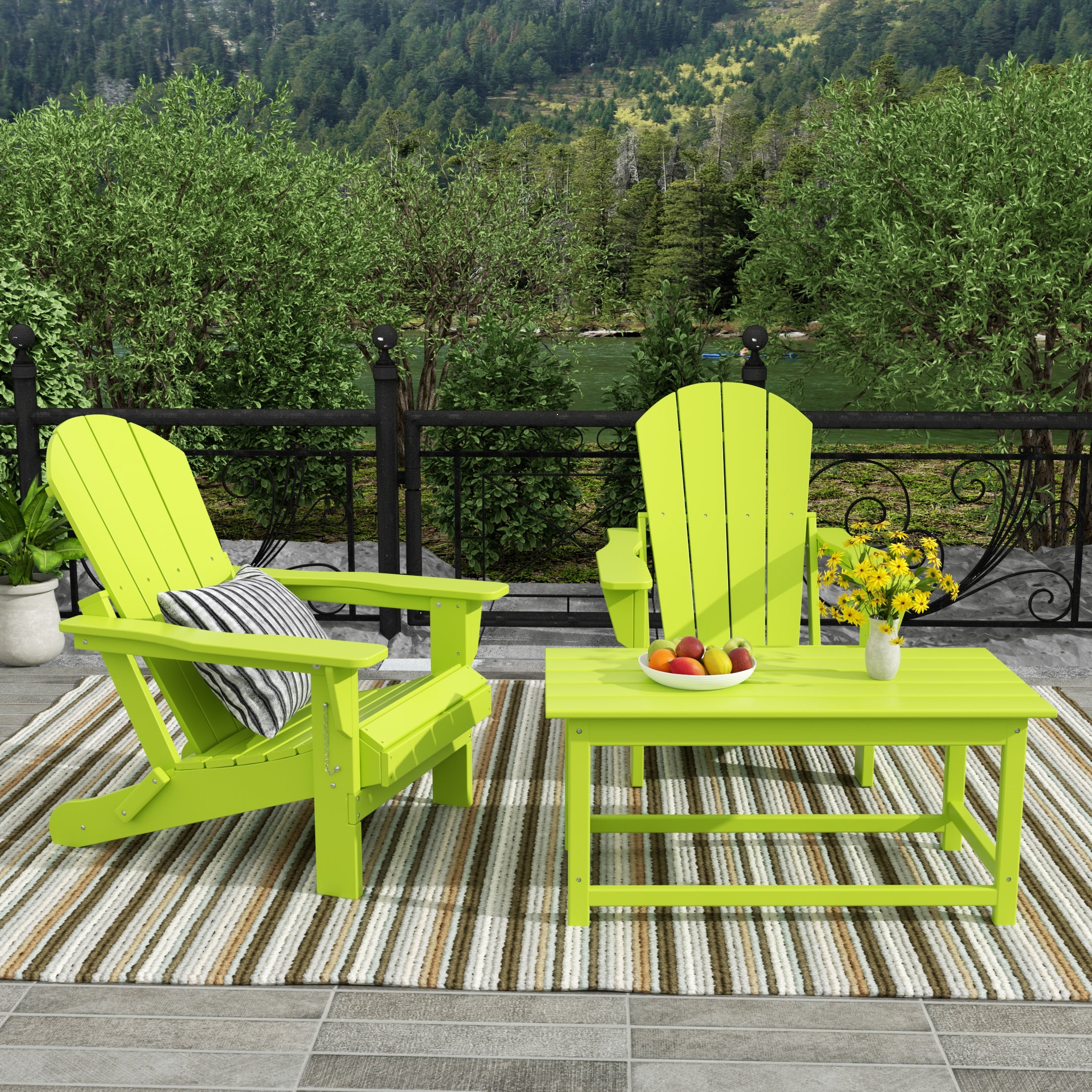 Malibu 3-Piece set Outdoor / Patio Poly Adirondack chair set with a Coffee table ( 2 seater )