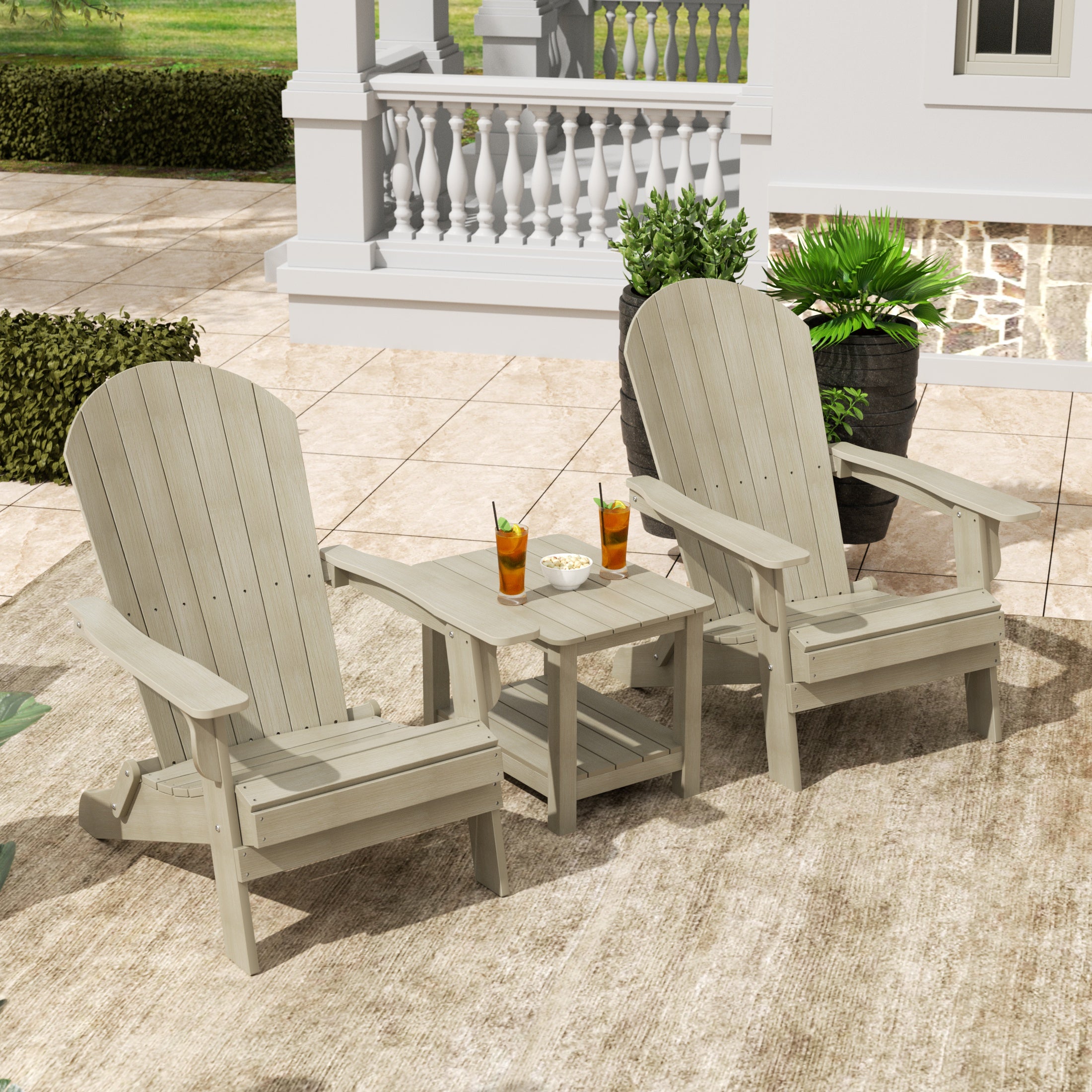Tuscany 3PC Outdoor Adirondack Seashell Chair Set With Side Table