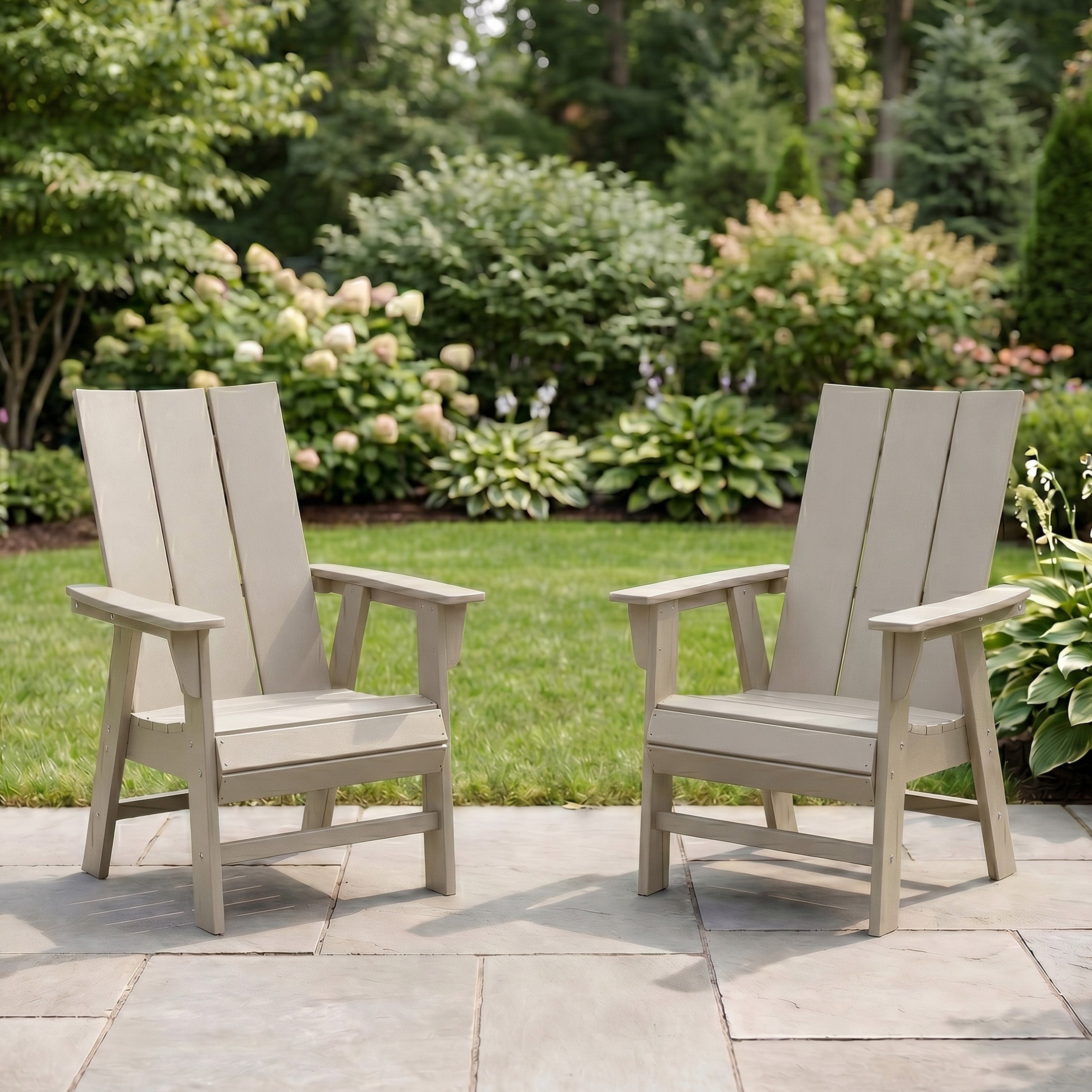 Ashore Outdoor Patio HDPE Plastic Modern Adirondack Dining Chairs (Set of 2)