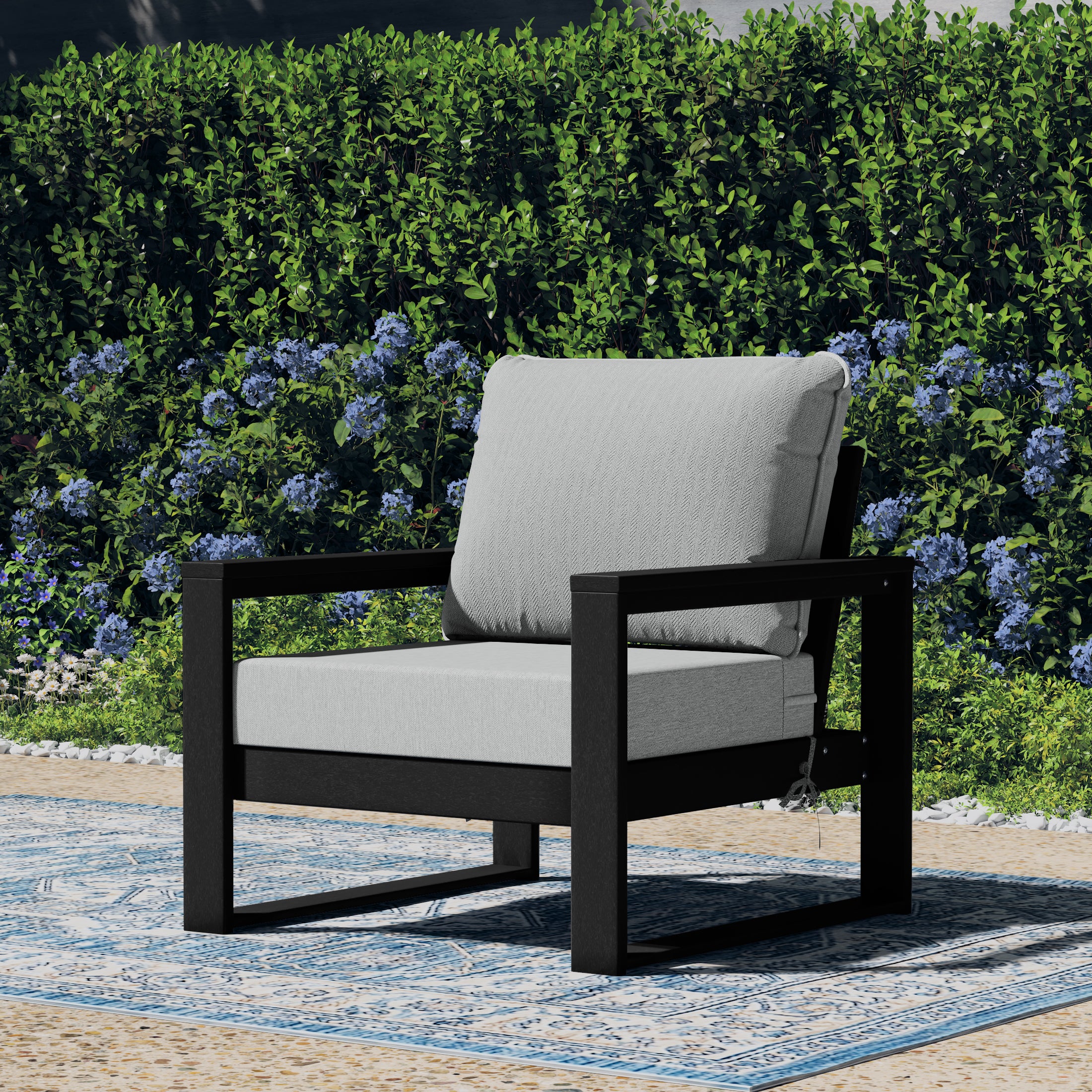 Montara Outdoor Modern HDPE Patio Club Chair with Waterproof Deep Seat Cushions