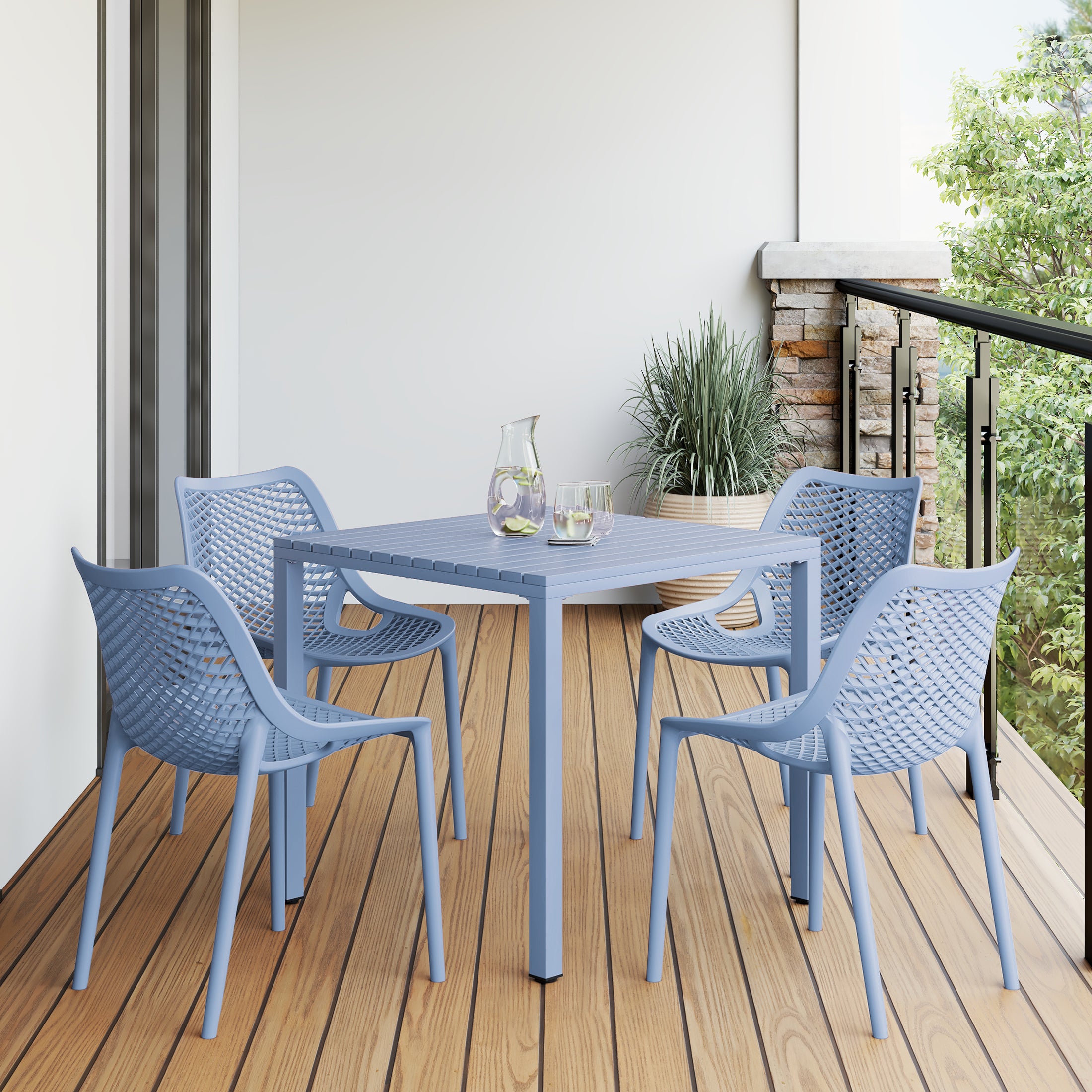 Playa 5-Piece Outdoor Patio Metal Frame Dining Table Set with Stackable Patio Dining Chairs