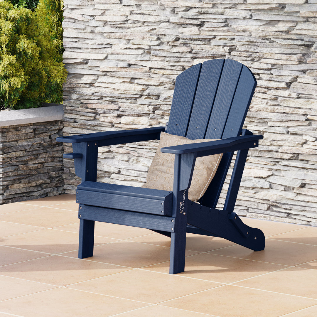 Nantucket Outdoor Patio HDPE Resin Adirondack Chair With Cup Holder and Phone Holder